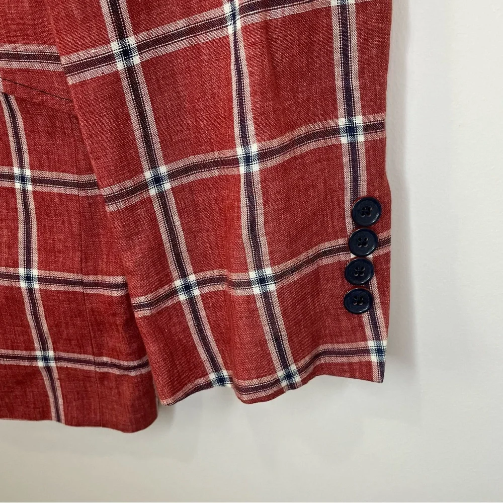 Ted Baker Endurance Linen Windowpane Check Plaid Linen Blazer Red Size 40R - Picture 9 of 13